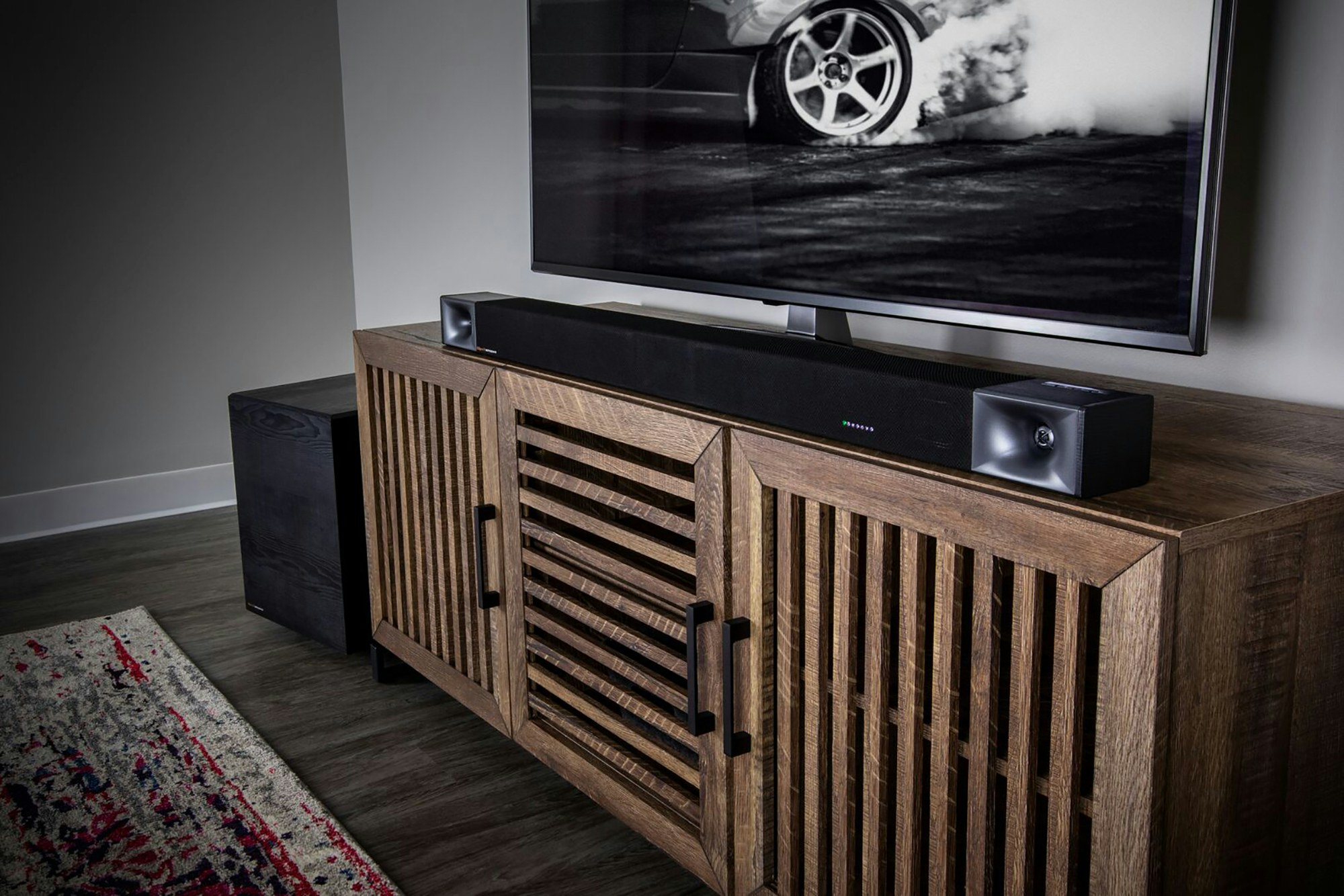 Klipsch Cinema 600 sound bar on bureau best home theater